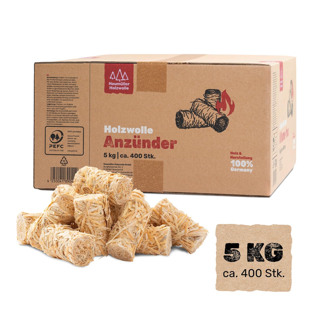 Heumüller Holzwolle-Anzünder | Holzwolle-Anzünder 5 kg (ca. 400 Stück)