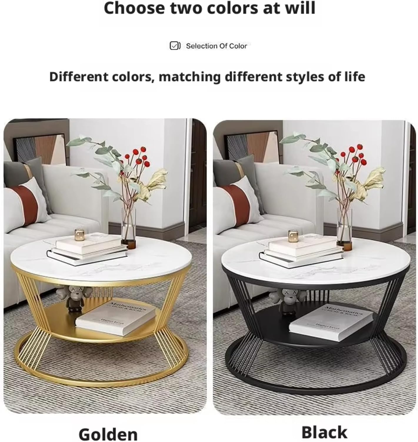 Modern Round Marble Coffee Table Set, 2-Piece (80cm+60cm) Nesting Tables with Metal Frame, Living Room Sofa Accent Table, Elegant Minimalist Side Tables Gold