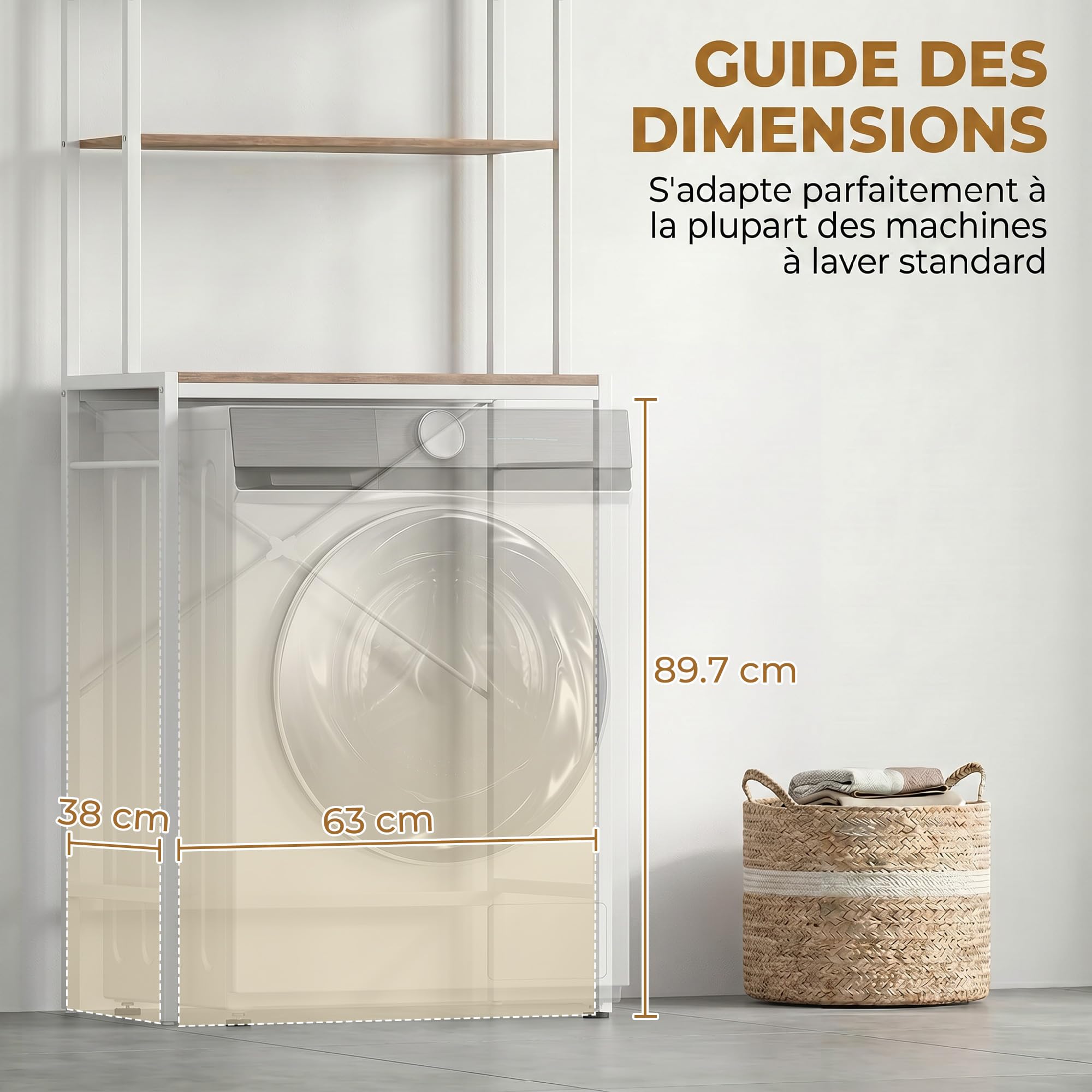 HOMCOM Estante para Lavadora 3 Niveles 67x40x161,8 cm Marrón y Blanco