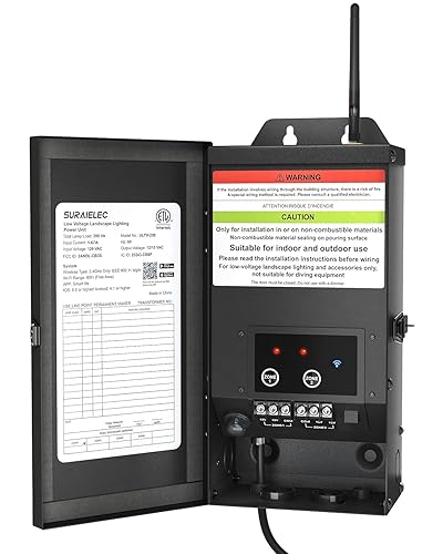 Suraielec Transformador inteligente de bajo voltaje Wi-Fi, transformador de iluminación de paisaje para interiores y exteriores de 200 W con 2