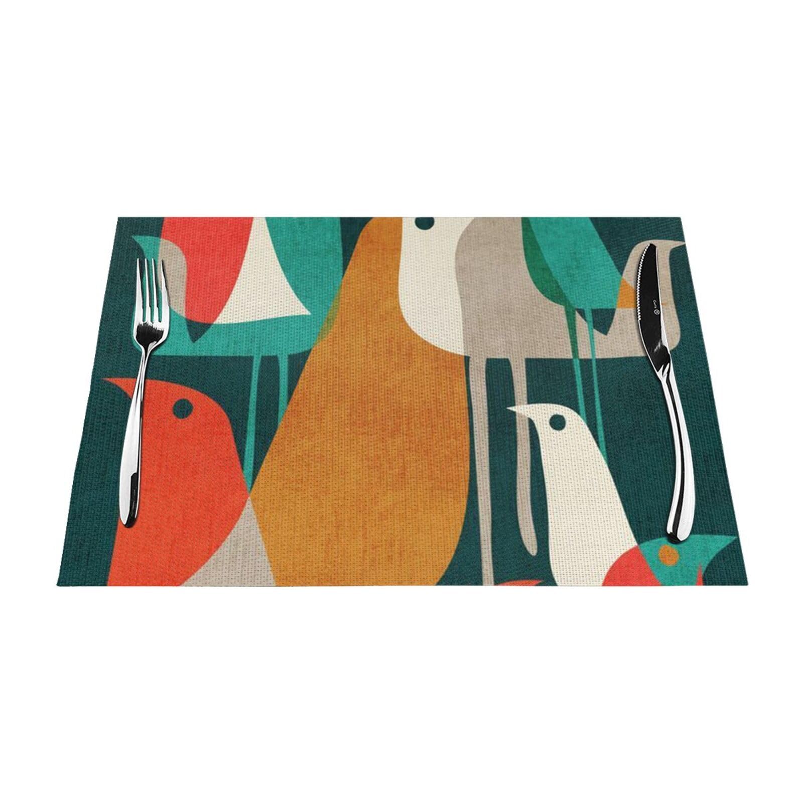 PVC Placemat Set of 6 PCS, 45x30 CM, Flock of Birds Printed Non-Slip Heat Resistant Place Mats for Kitchen Dining Table Indoor Outdoor