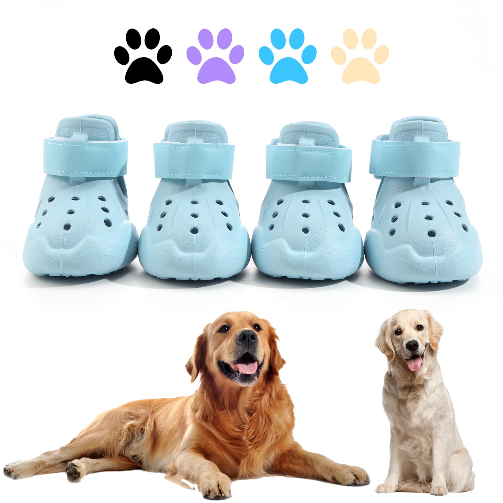 DOGOYS Dog Shoes, Dog Sandals for Hot Pavement, Non-Slip Waterproof Dog Booties for Winter Snowy Day and Summer, Adjustable Straps Easy-Clean Beach