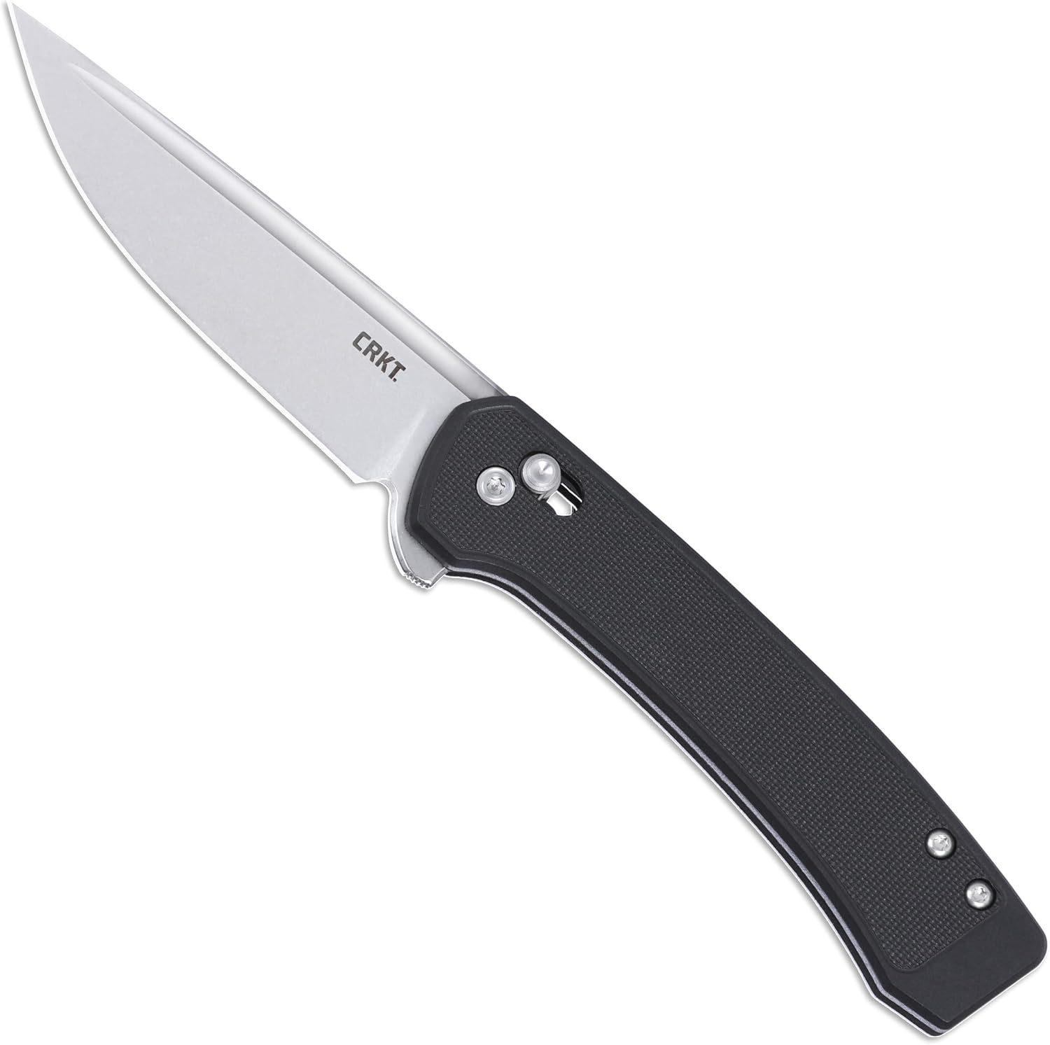 CRKT Q Compact Everyday Carry Folding Knife with Crossbar Lock: 14C28N Steel Plain Edge Blade, Black Glass-Reinforced Nylon Handle, Pocket Clip,7075