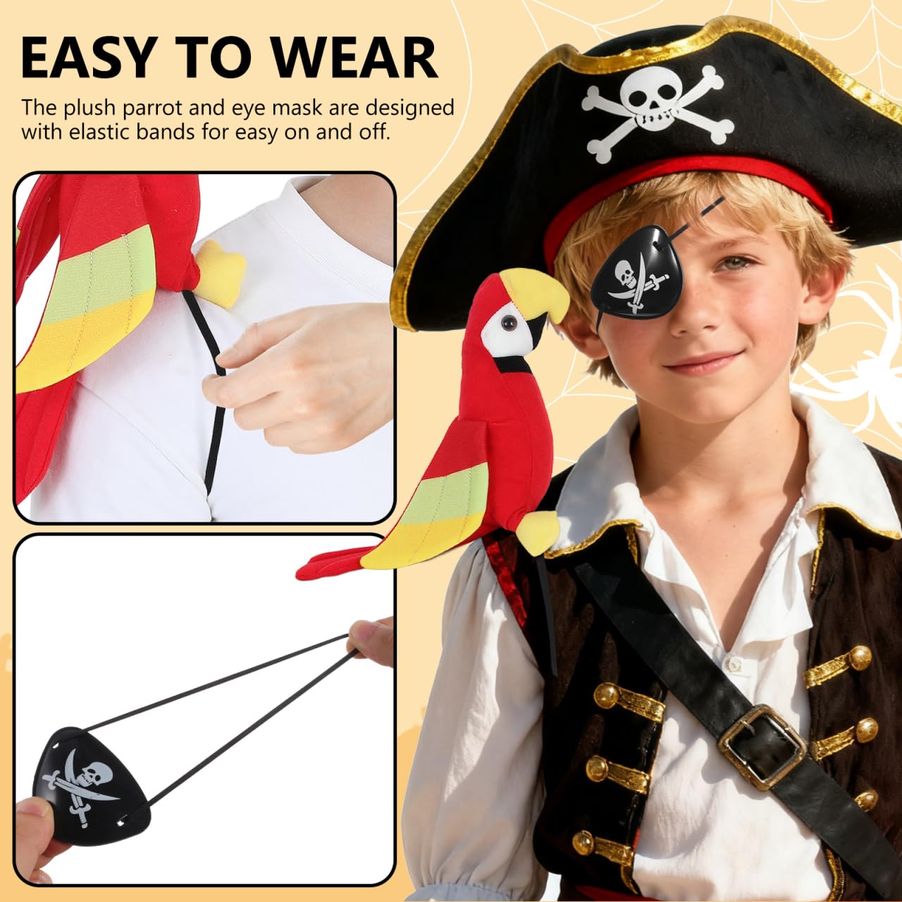 Angoily Pirate Parrot Plush Shoulder Prop with Eye Patch Halloween Cosplay Accessory for Pirate Dress up Party - Image 4