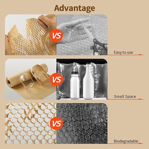 Miniatura 6 de Papel de embalaje de panal, 15 pulgadas x 131 pies, material de cojín ecológico y reciclable, suministros de envío para mudanza con 16 etiquetas