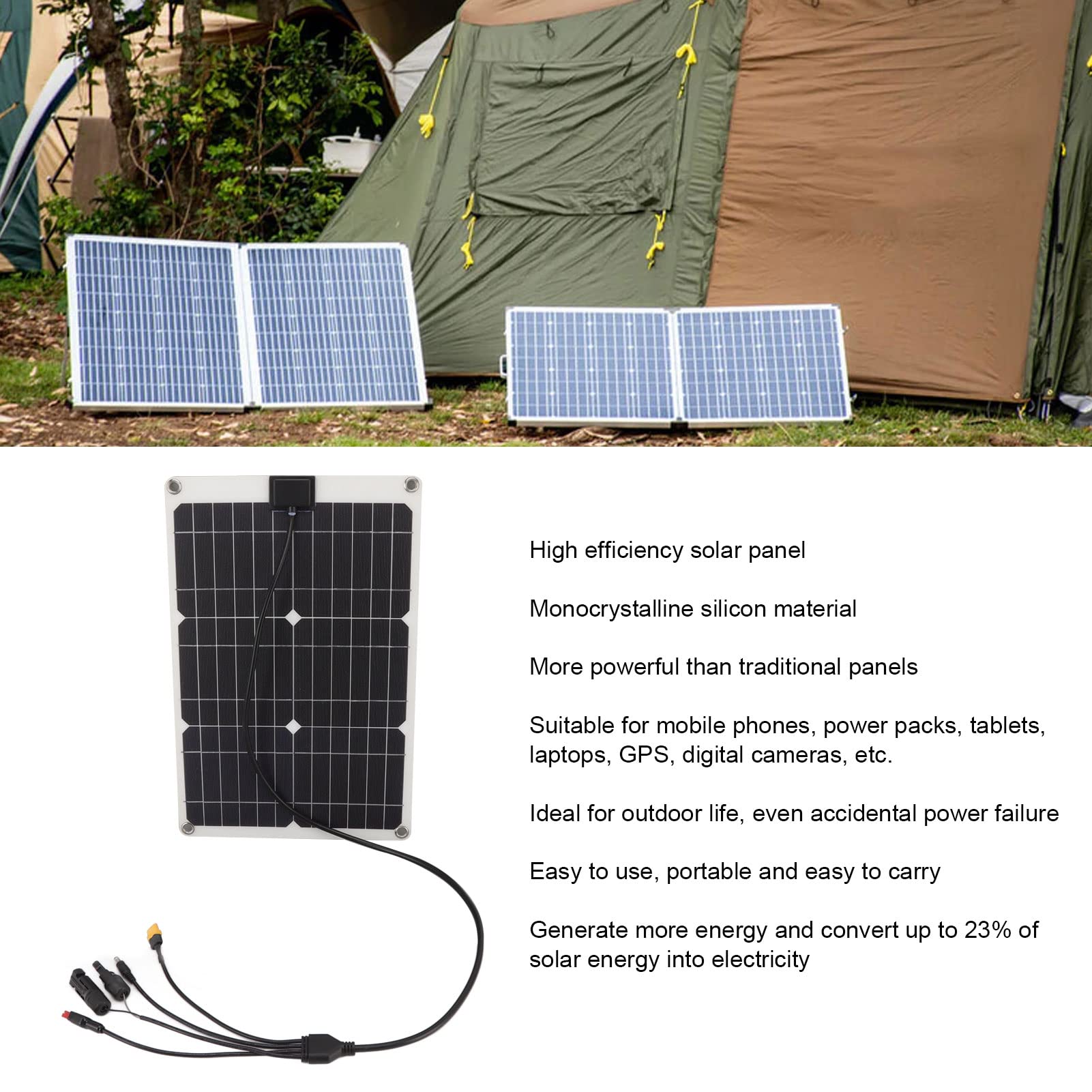 Pssopp 50W Monokrystaliczny Panel Słoneczny, 18V DC i Wyjście XT60 do