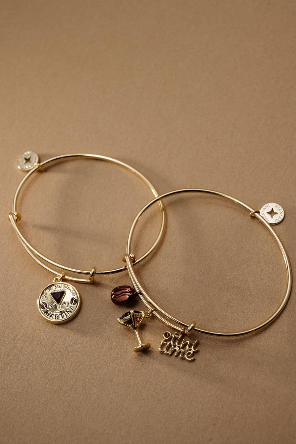Alex and Ani ‘You’re the Espresso to my Martini’ Charm Bangle Bracelet, Shiny Gold Bracelets for Women, Nickel-Free, Safe Materials