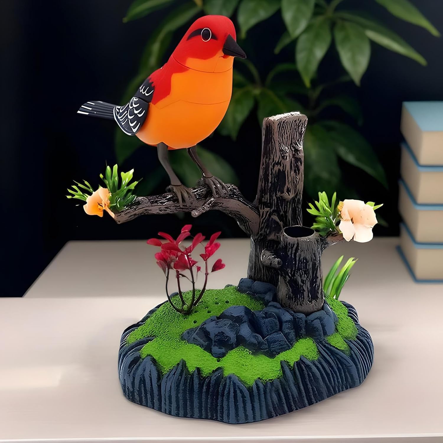 Companion Electronic Bird | Squeak Pen Organizer | Realistic Decorative Pet Bird for Kids Room, Living Room, Kitchen, Birthday and Easter for All