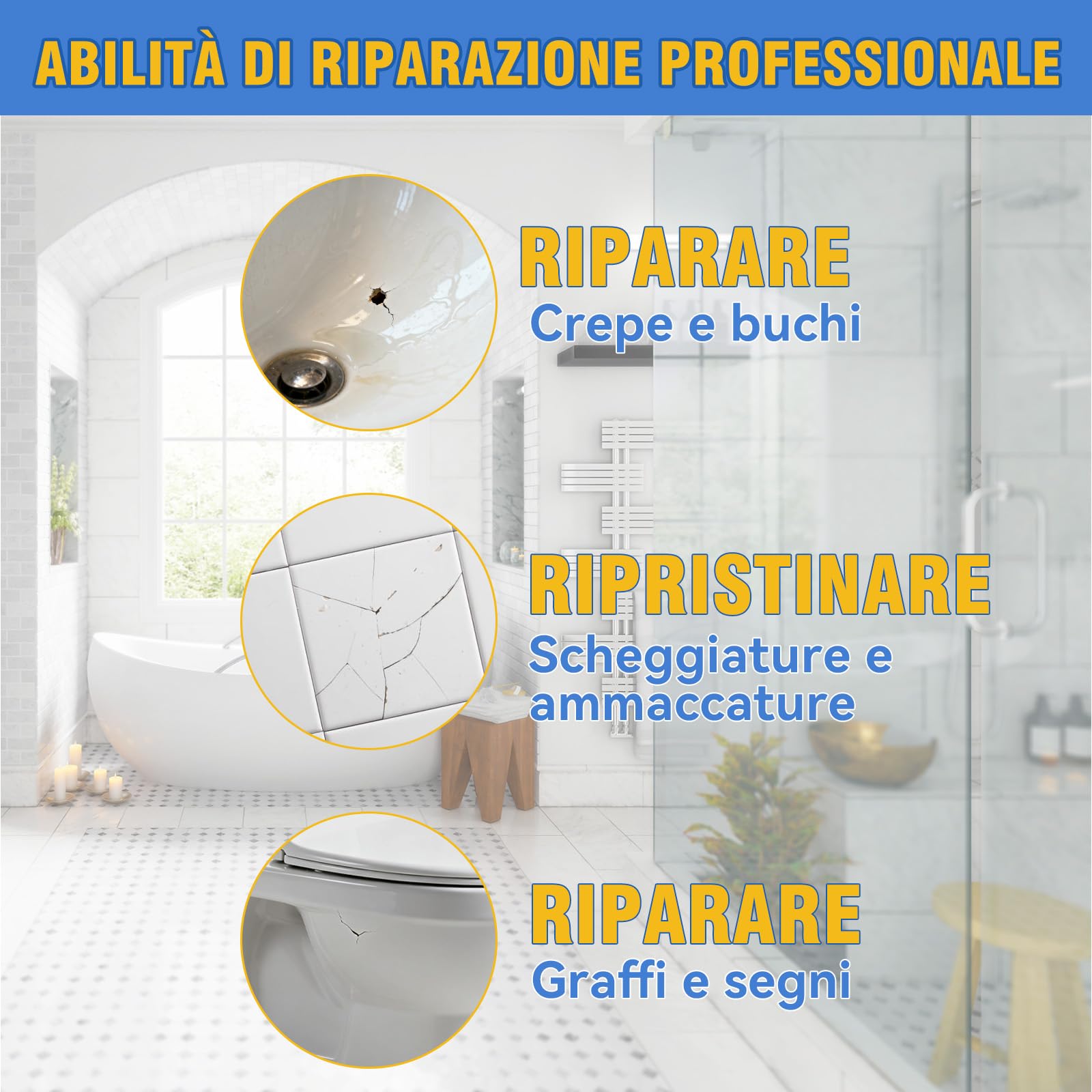 prowithlin Kit Riparazione Piastrelle, Riparazione Piatto Doccia Resina – Ripara Piastrelle Scheggiate, Ripara Gres Porcellanato, Ripara Ceramica Lavandino – Impermeabile, Colore Regolabile (1)