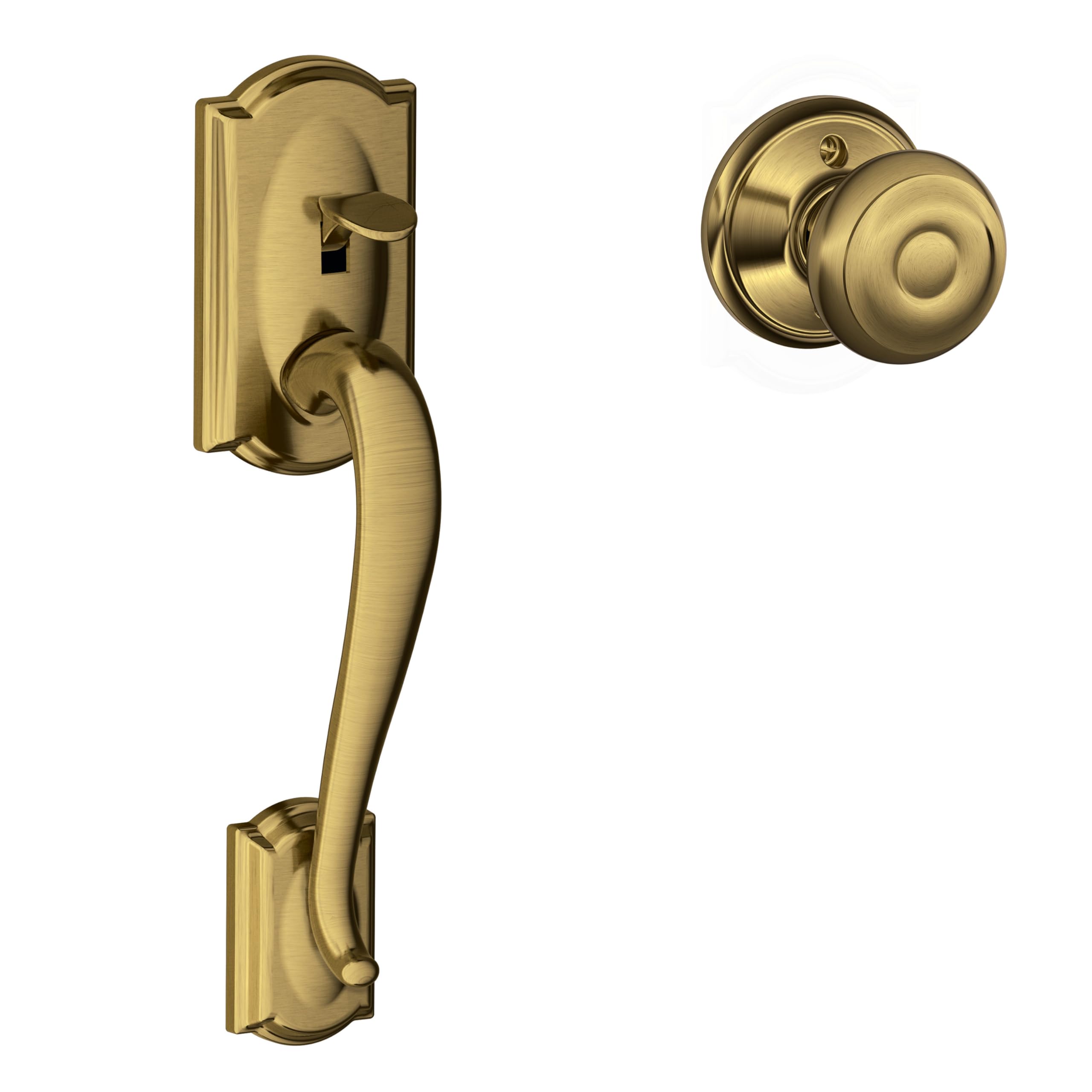SCHLAGE Camelot Front Entry Handle Georgian Interior Knob (Antique Brass) FE285 CAM 609 GEO