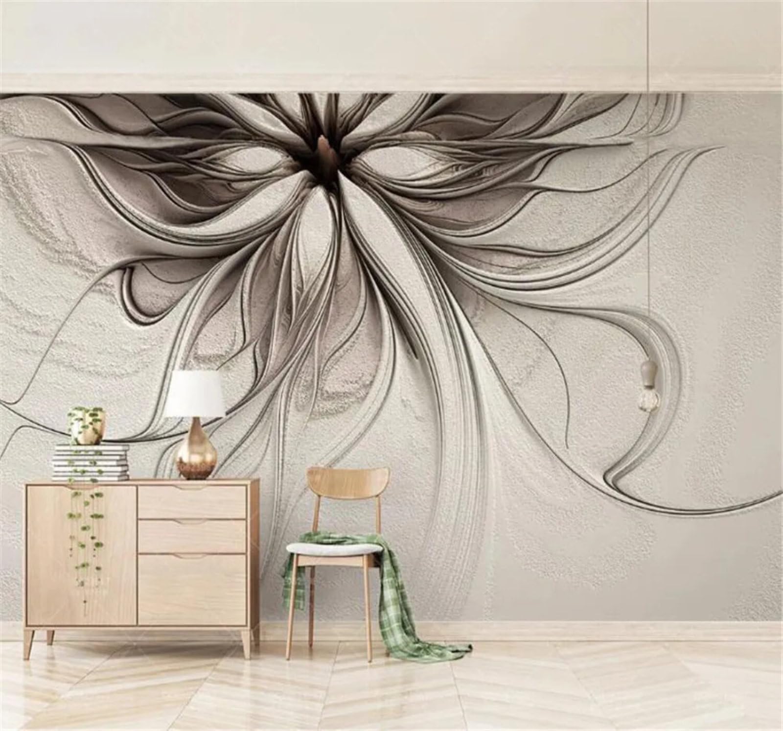 Tzxztt Abstract Floral Relief Lines Three Dimensional Modern 3D Wallpaper Premium Textured Silk Neutral Tones Material Ideal for Living Room Bedroom-430cm×300cm
