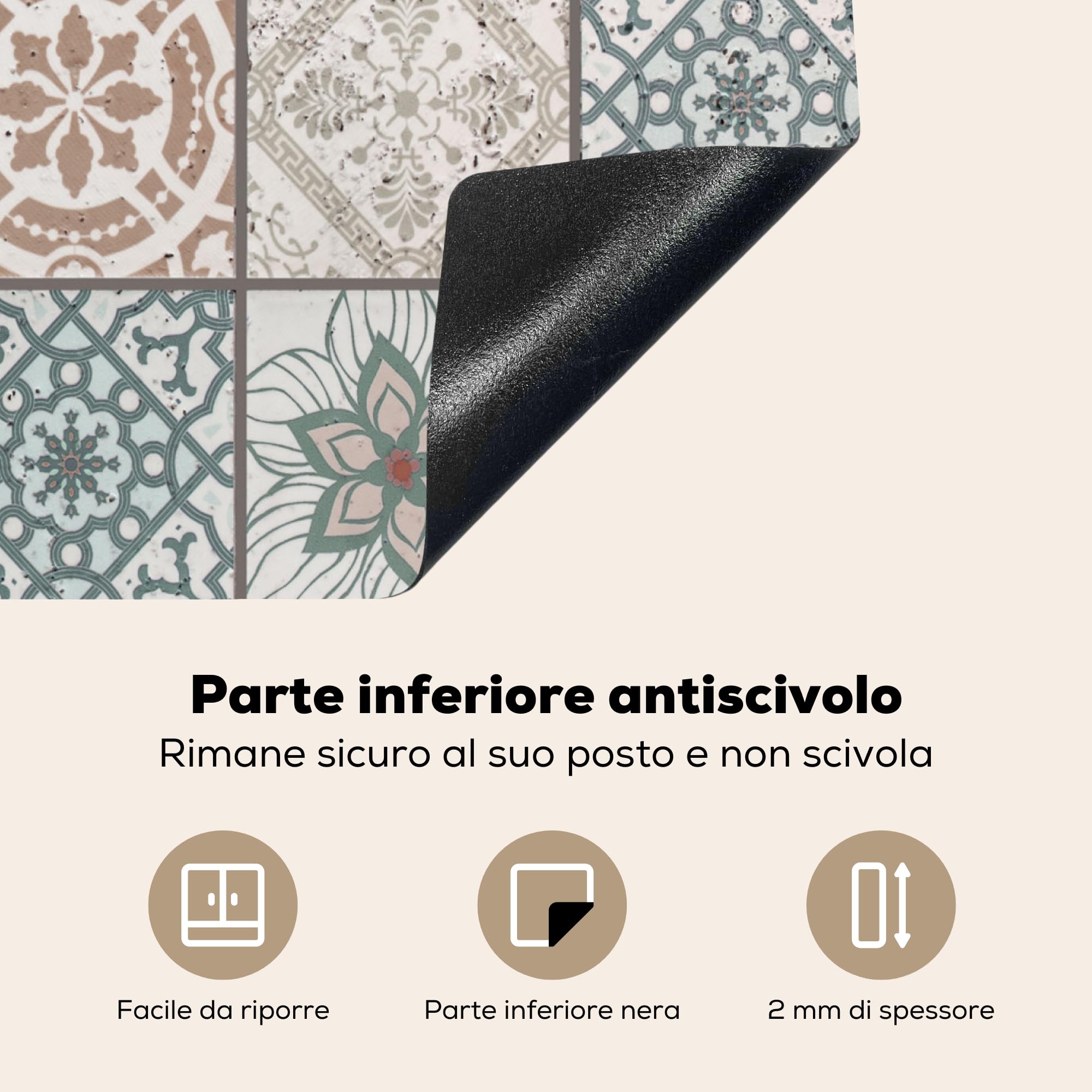 KitchenYeah© Copri Piano Induzione 59x52 cm Cucina Coprifornelli Copertura Protezione Cottura Tutto per la Cucina Mosaico - Marrone - Motivo