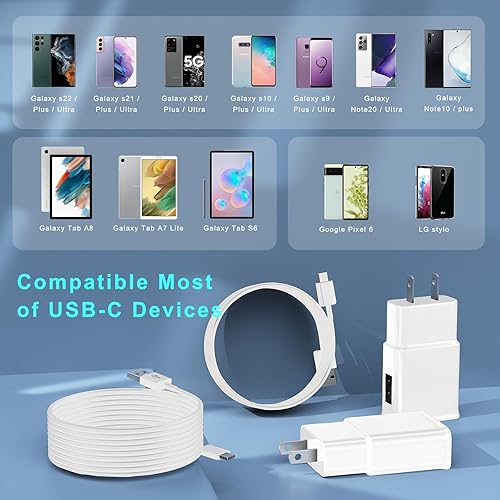 Miniatura 5 de Cargador de teléfono Android tipo C cable de carga rápida con cable de carga de 8 pies para Samsung Galaxy S10S10eS10+S9S9+S8S8+S23S22S21