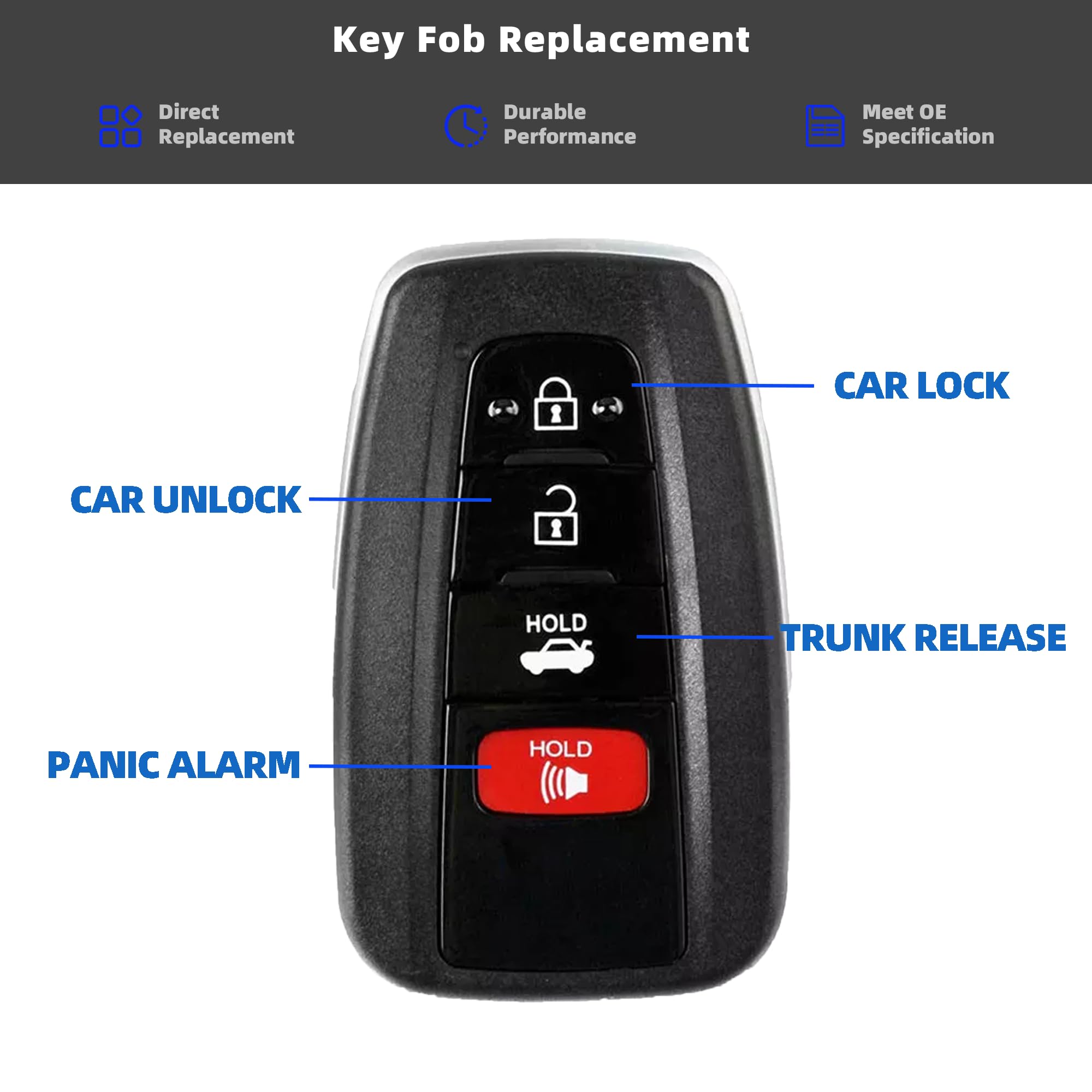 Telecomando di ricambio per chiave elettronica, adatto per Toyota Camry 2018-2022, sostituisce 89904-06220 89904-06240 ID FCC: HYQ14FBC 314,3 MHz (4 pulsanti)