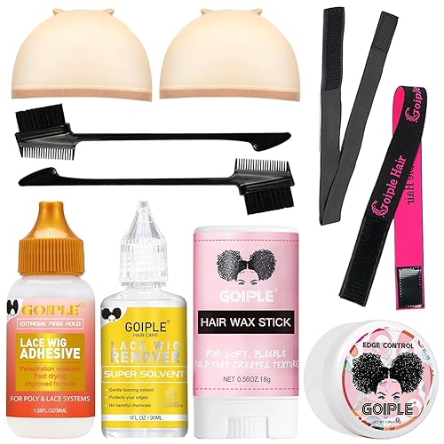 Juego de pegamento para peluca de encaje frontal, resistente al agua con herramientas, barra de cera para el cabello, removedor, cera de control de