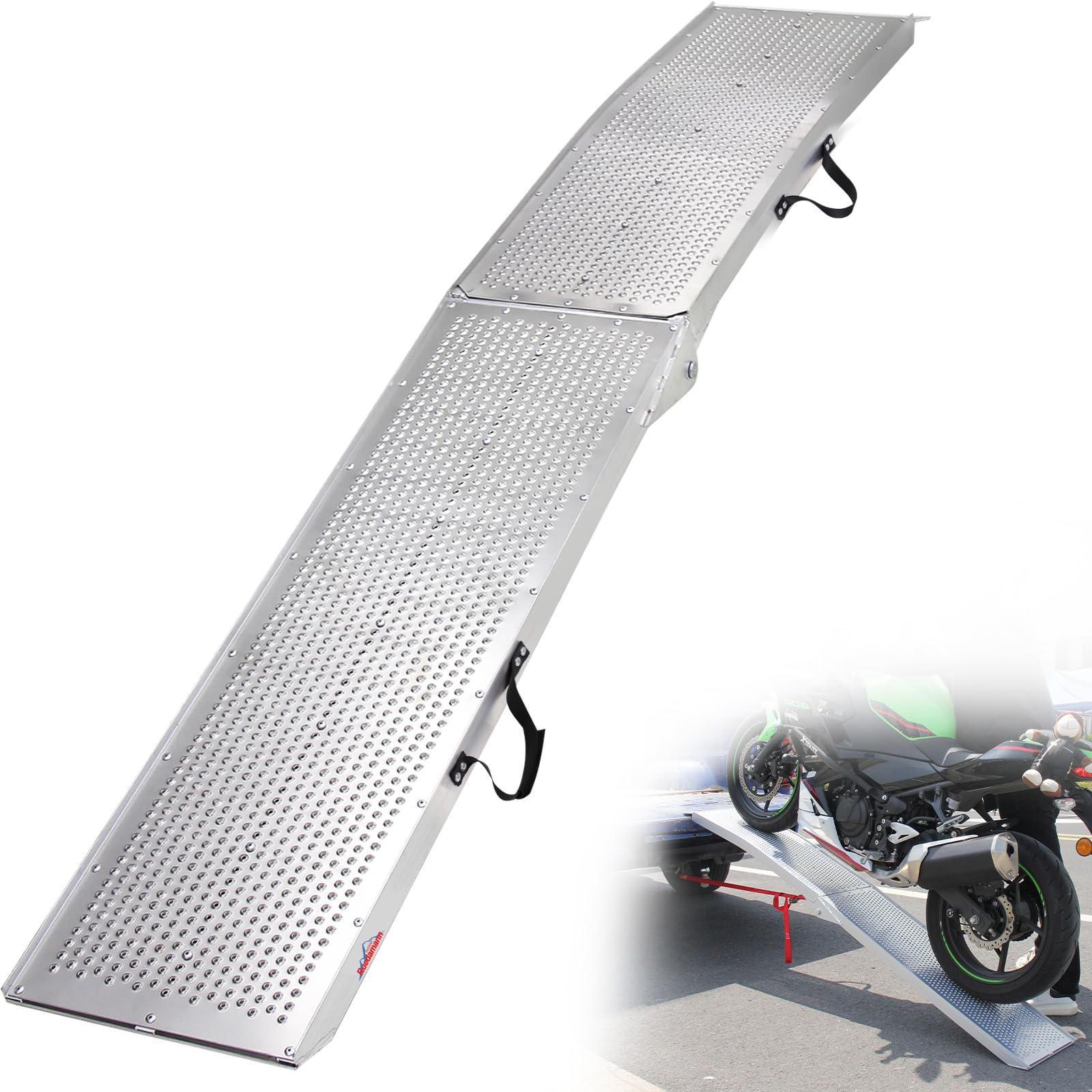 7FT Folding Aluminum Ramp, Portable Ramp, 11" Loading Ramps for Motorcycle, 750 Lbs Capacity for Bike Ramps, ATVs, E-Scooter, Indoor Storage, 1PC