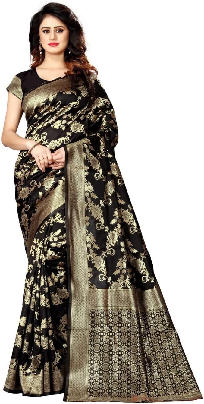 Women's Pure Kanjivaram Silk Saree Banarasi Silk Sarees With Blouse Piece (paithani Pari 37), Black, One Size