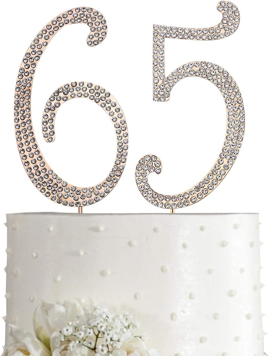 MAGJUCHE Gold 65" Crystal Cake Topper, Number 65 Rhinestones 65th Birthday Cake Topper, Men or Women Birthday or 65th Anniversary Party Decoration Supply