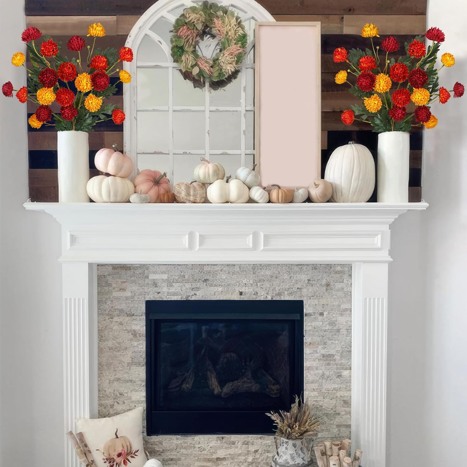 3 Pcs Fall Fake Mums Fall Flowers Artificial for Decoration Faux Kiku Flowers Burnt Orange Autumn Floral Stems Pom Pom Silk Mums Balls for Vase Home Decor Centerpiece Arrangement Halloween - Image 3