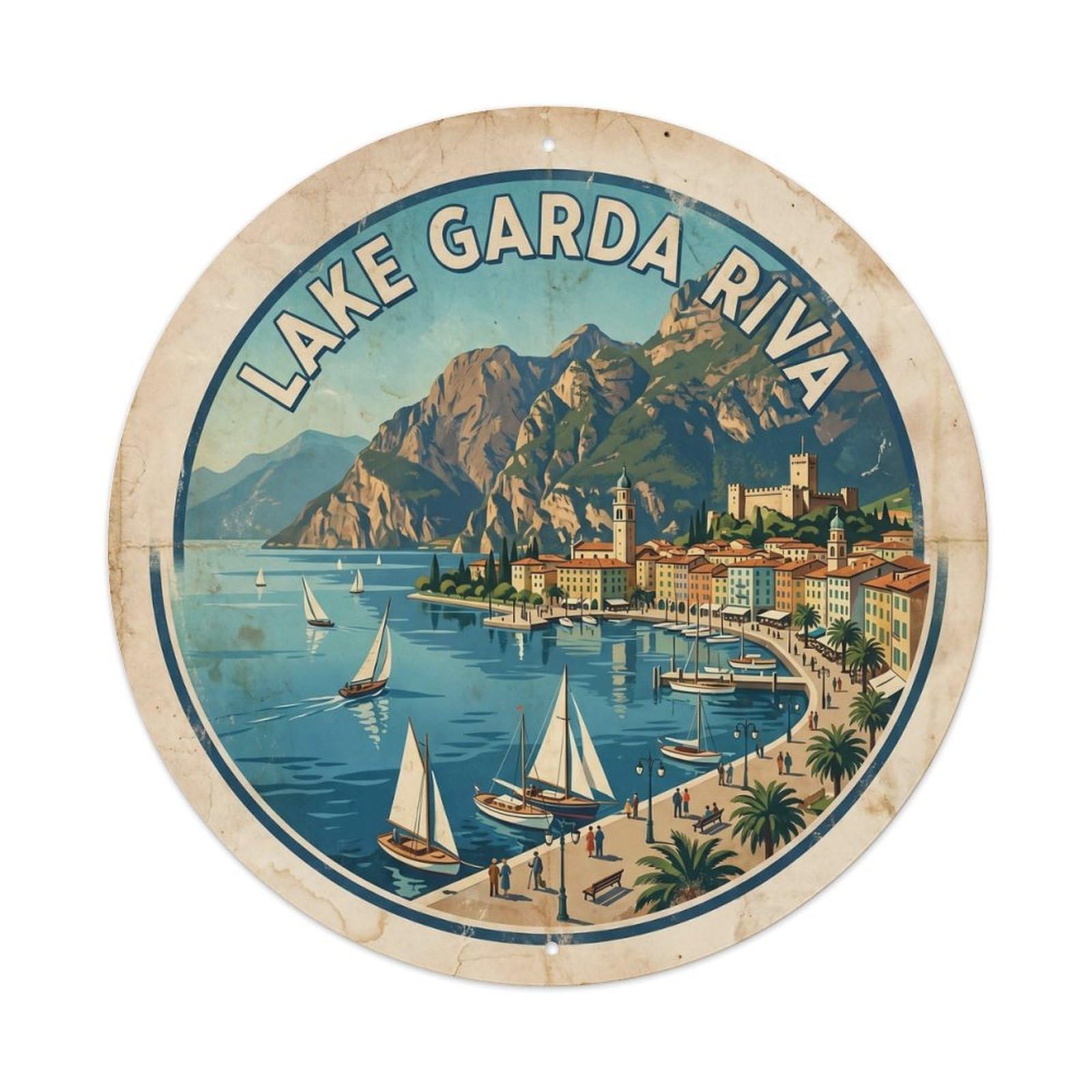 Olhnbad Style Lake Garda Riva Travel Culture Vintage Alpine Metal Tin Sign