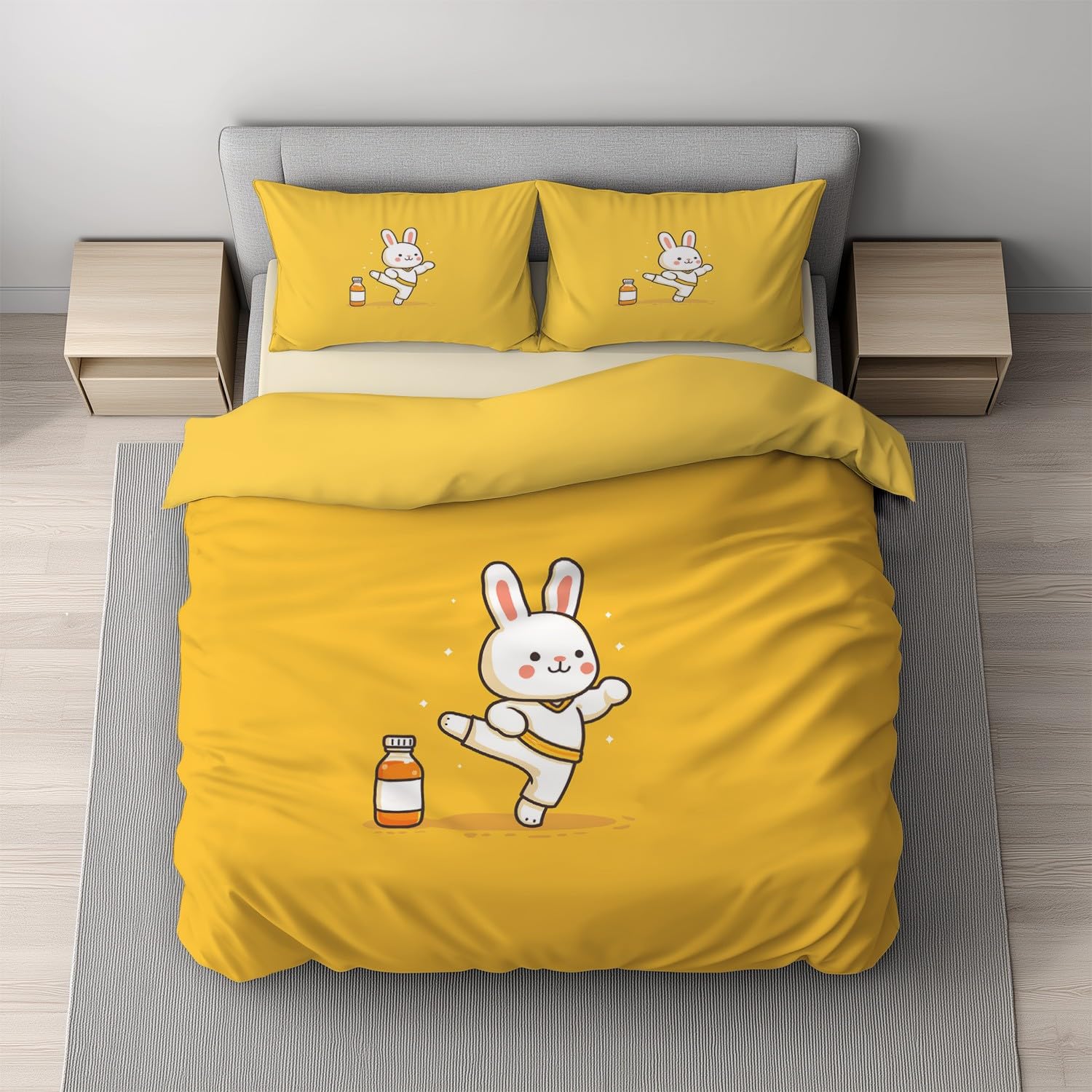 Biały Żółty Świeży Miękki Królik 220 x 260 cm Łatwa w pielęgnacji Poszwa na kołdrę Miękki Dekoracyjny zestaw pościeli z 2 poszewkami na poduszki Zestaw pościeli do dekoracji sypialni