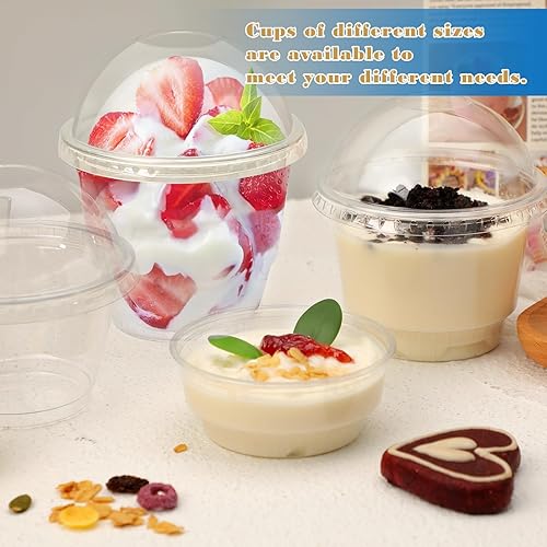 Miniatura 4 de Paquete de 50 vasos de postre de plástico transparente de 8 onzas con tapas de cúpula, vasos de plástico transparente desechables, vasos de plástico