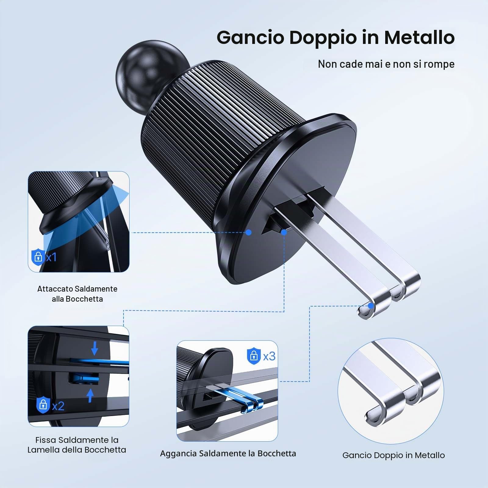 Miracase Supporto magnetico per telefono da auto, non blocca mai, supporto universale per telefono da auto, con forti magneti, supporto per telefono cellulare con clip per presa d'aria per iPhone e
