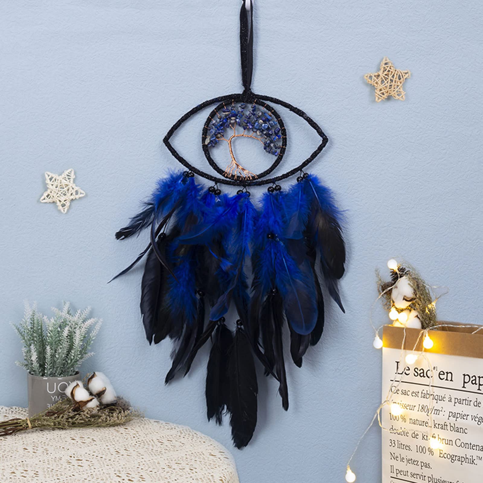 Acchiappasogni Piccolo Per Auto Con Albero Della Vita E Piuma Arancione - Ciondolo Per Specchietto Retrovisore - Decorazione Boho Artigianale