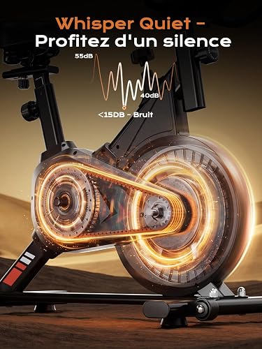Dskeuzeew Vélo d’Appartement Connecté, Vélo d’Exercice à Résistance Magnétique 0–100%, Silencieux, Support Tablette & Capteur Cardiaque, Supporte Jusqu’à 160 kg (Rouge et Noir) - 6