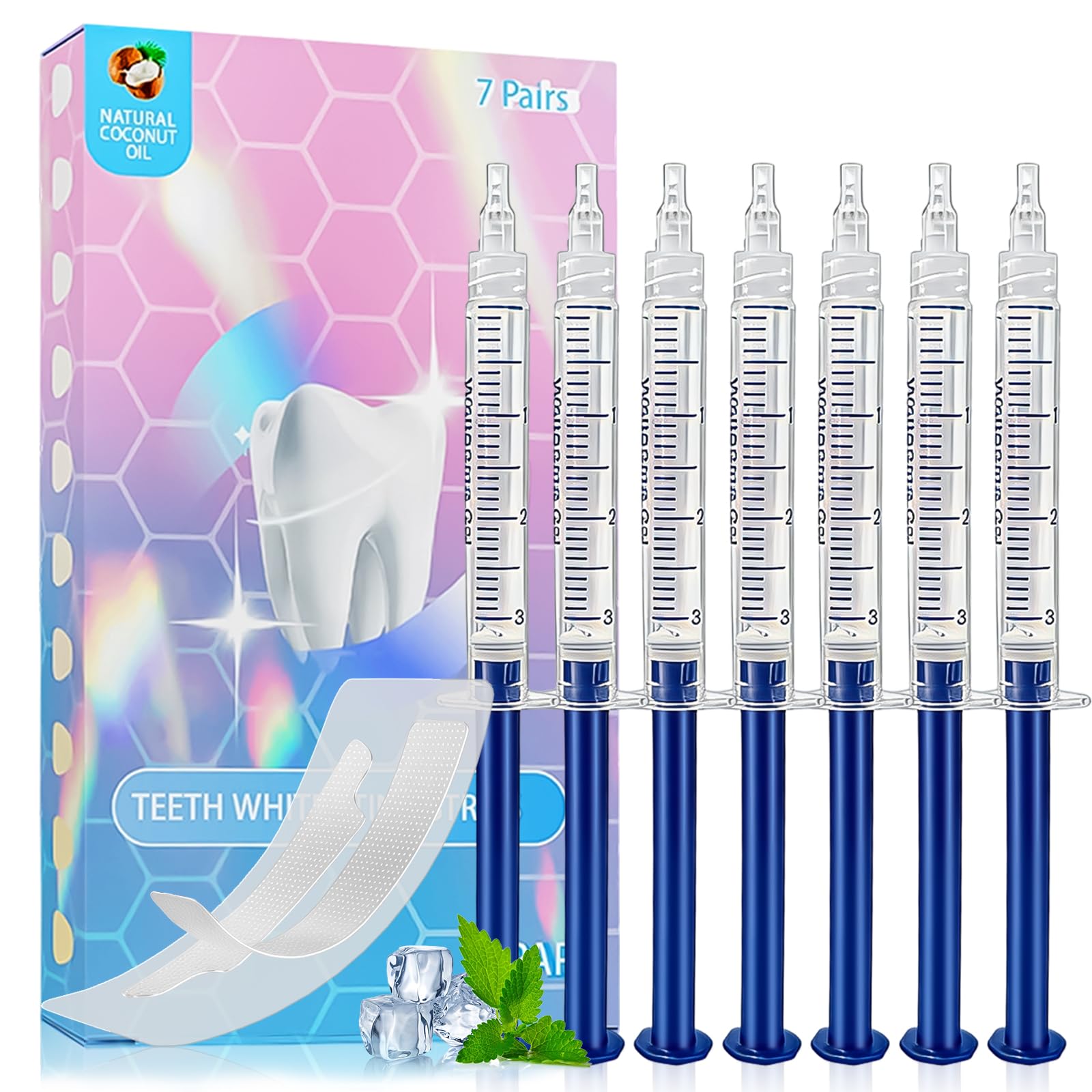 Kit Sbiancante Denti Professionale,7 pezzi Gel Denti sbiancante,Strisce Sbiancanti denti Professionali,Set Sbiancante per denti a Casa,con applicazione semplice e veloce