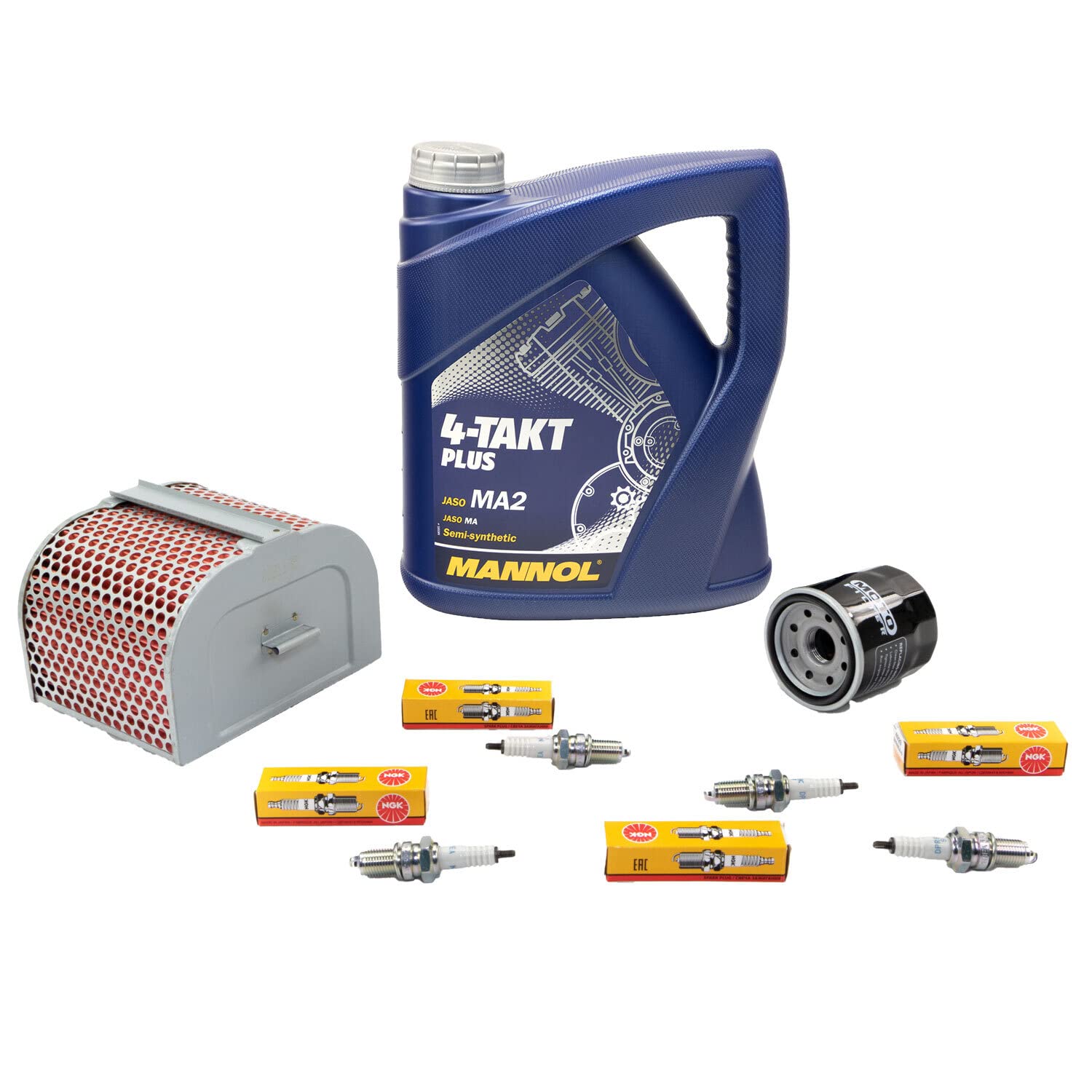 Wartungspaket Öl 4L + Luftfilter + Ölfilter + Zündkerzen für Hon da CB 750 CB750 RC42 Seven Fifty Baujahr 1992-2003