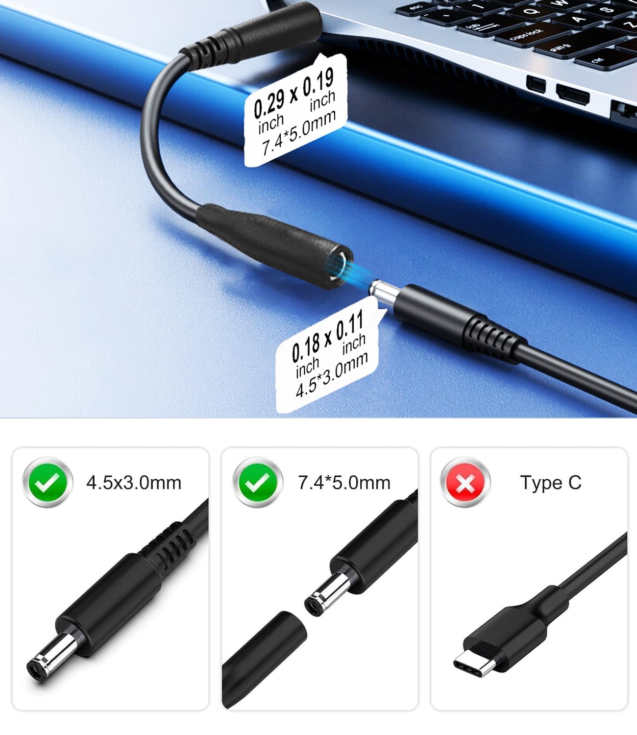 Cluvox Alimentatore 65W 45W Caricatore Compatibili con Dell AC Adattatore 19,5V/3,34A Per Inspiron 11/13/14/15/17 PC 3000 5000 7000 3583 3593 5570 5558 Latitude 3510 3410 3520 3420,4,5*3mm&7,4*5mm