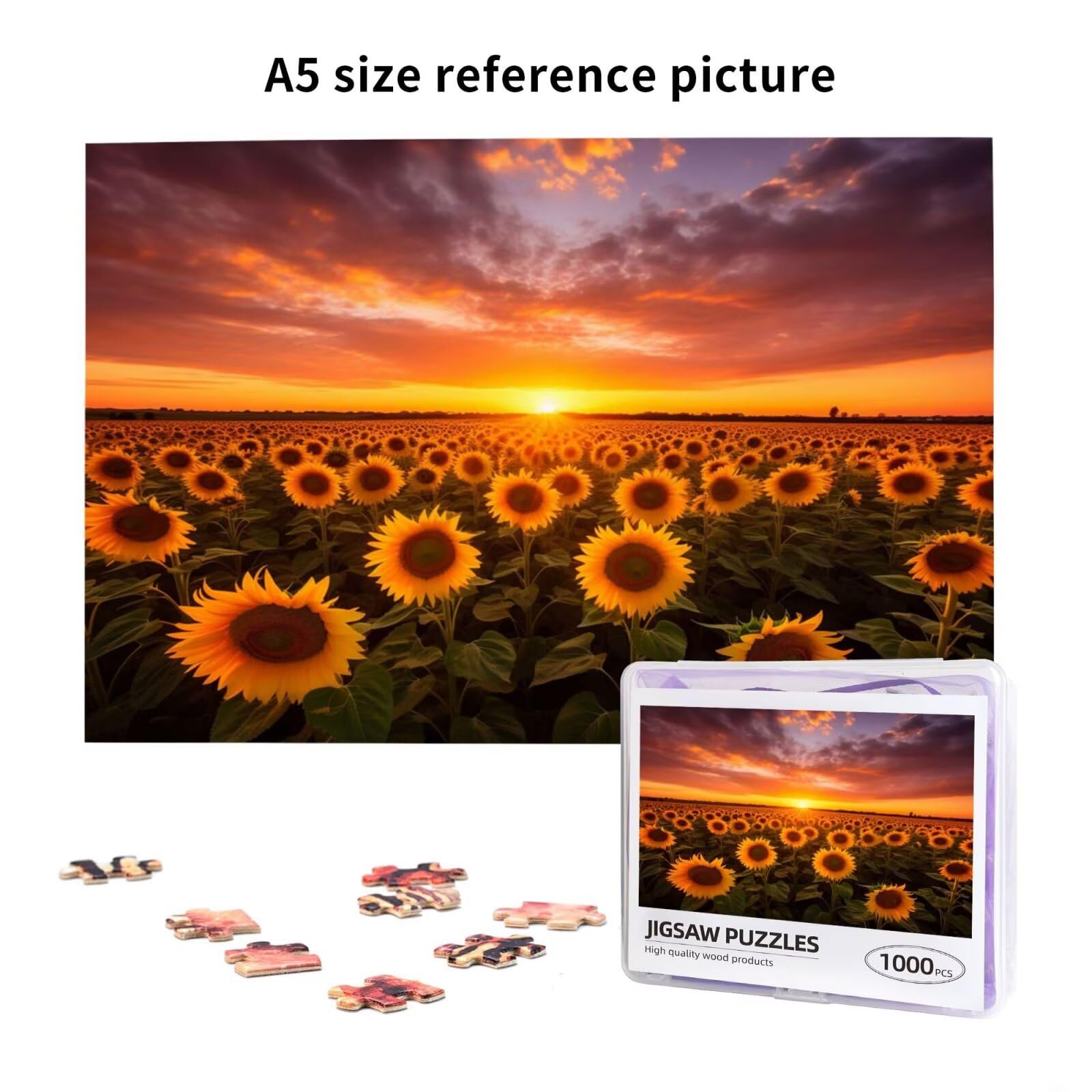 Puzzle 2000 Teile, Puzzle Erwachsene, Holzpuzzle Blumenmeer Impossible Jigsaw, Clevere Rätsel, Farbe Jigsaw mit Geschenkbox Verpackung for Room Decor, Geschenke für Frauen Sonnenblume 100x70cm p-1675
