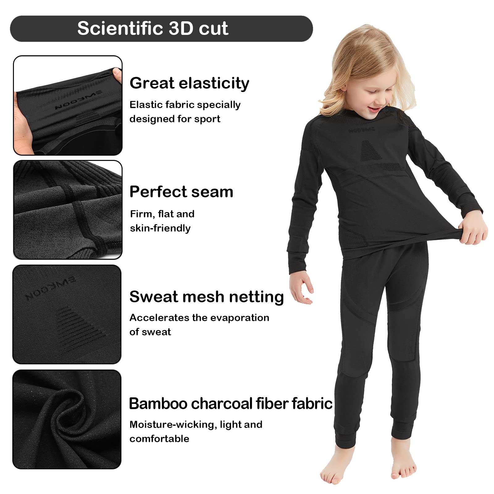NOOYME Ropa Interior Funcional Ropa Interior de esquí para niños Ropa Interior térmica para niños Ropa Interior Deportiva Transpirable y Agradable para la Piel fútbol para niños