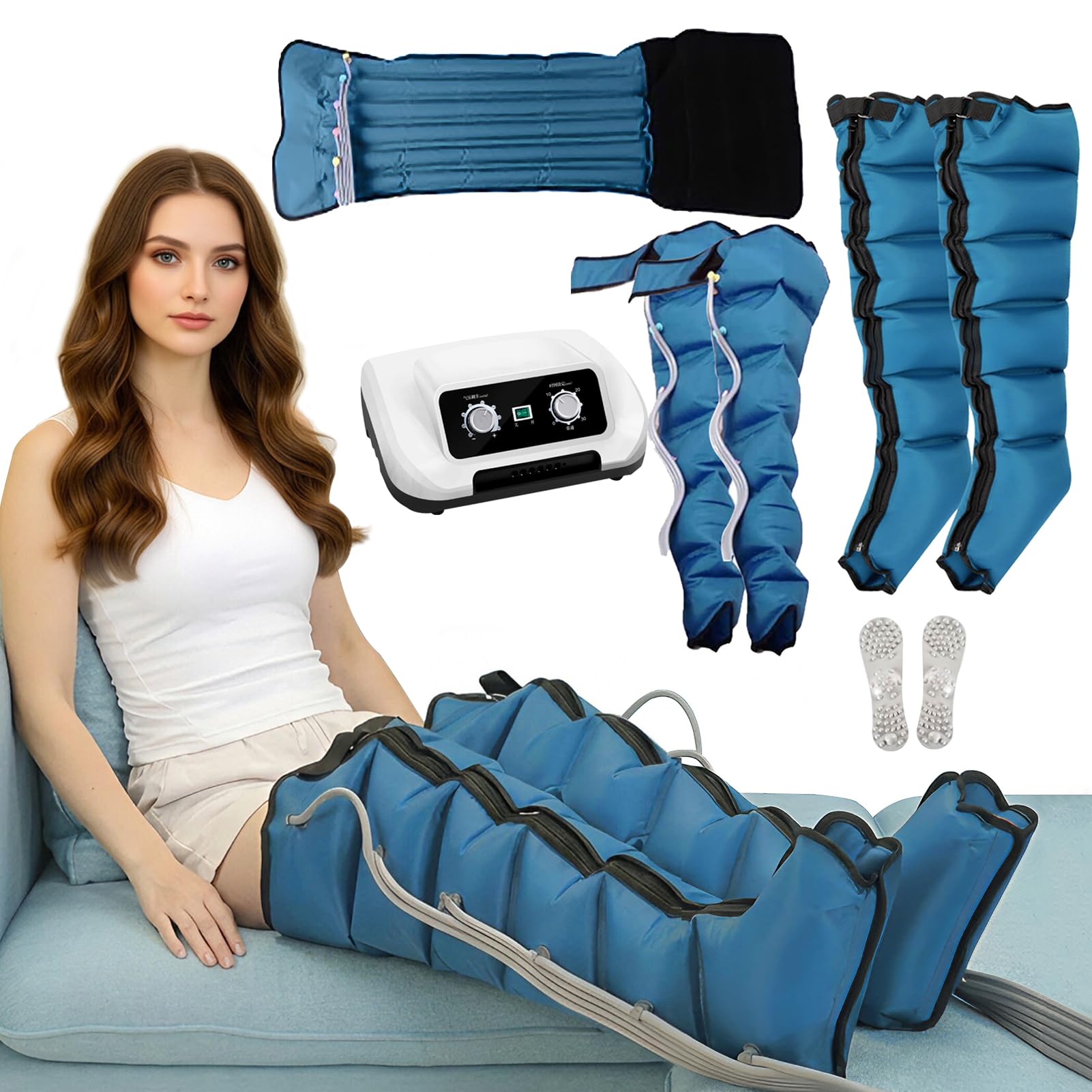 Pressoterapia Linfodrenaggio, Pressoterapia per Casa, Massaggio Linfodrenante 6 Camere Massaggiatore Elettrico a Compressione d'Aria Gambe E Addome E Braccio Piedi (Blue, 6 Camere)