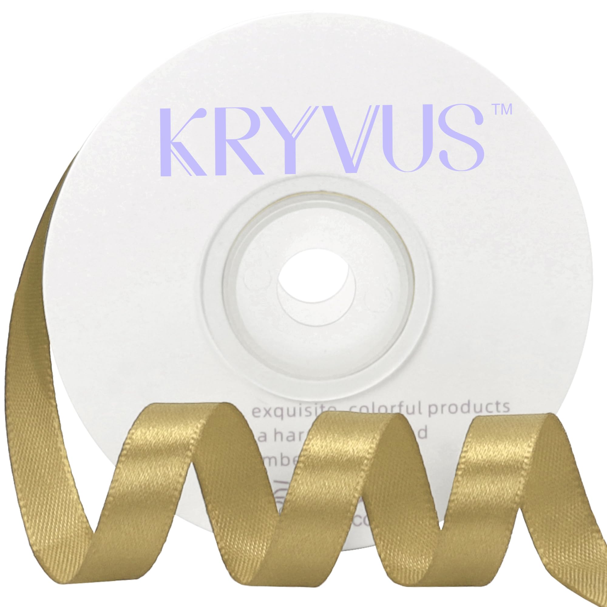 Kryvus Champagne Gold Satin Ribbon, 10mm x 22M Single Face Champagne Gold Ribbon