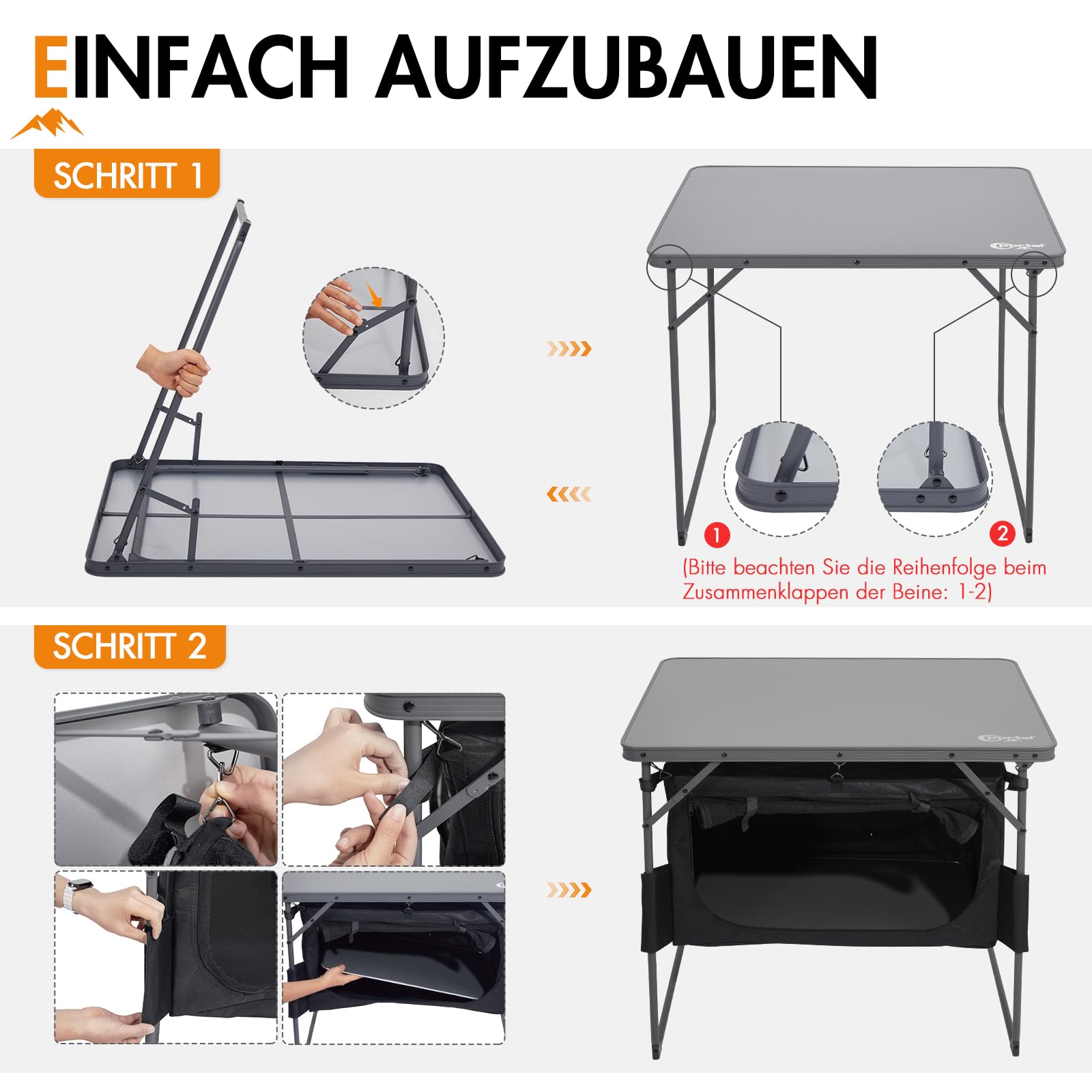 Portal Campingtisch Faltbar mit Stauraum Klapptisch klappbar Esstisch Mini Gartentisch Ultraleicht für Camping Outdoor Balkon Garten