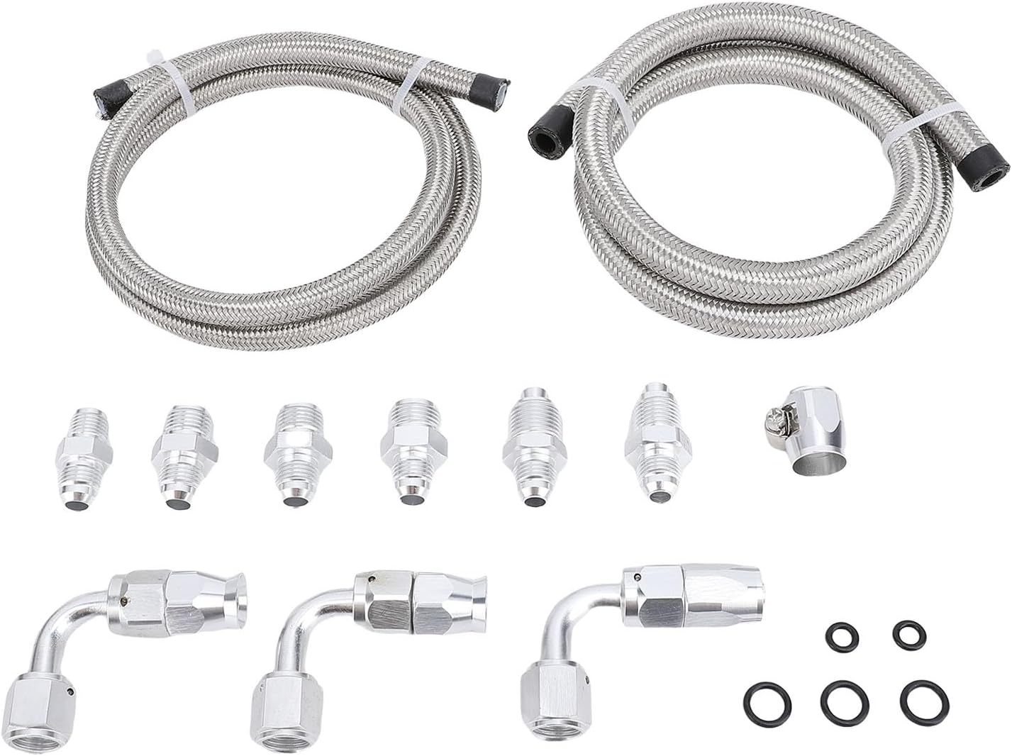 25 Inch 6AN Power Steering Pump Hose Kit Nylon Stainless Steel Waterproofing Replacement for C10 LS Swap Connects Type 2, Engine Power Steering Hose