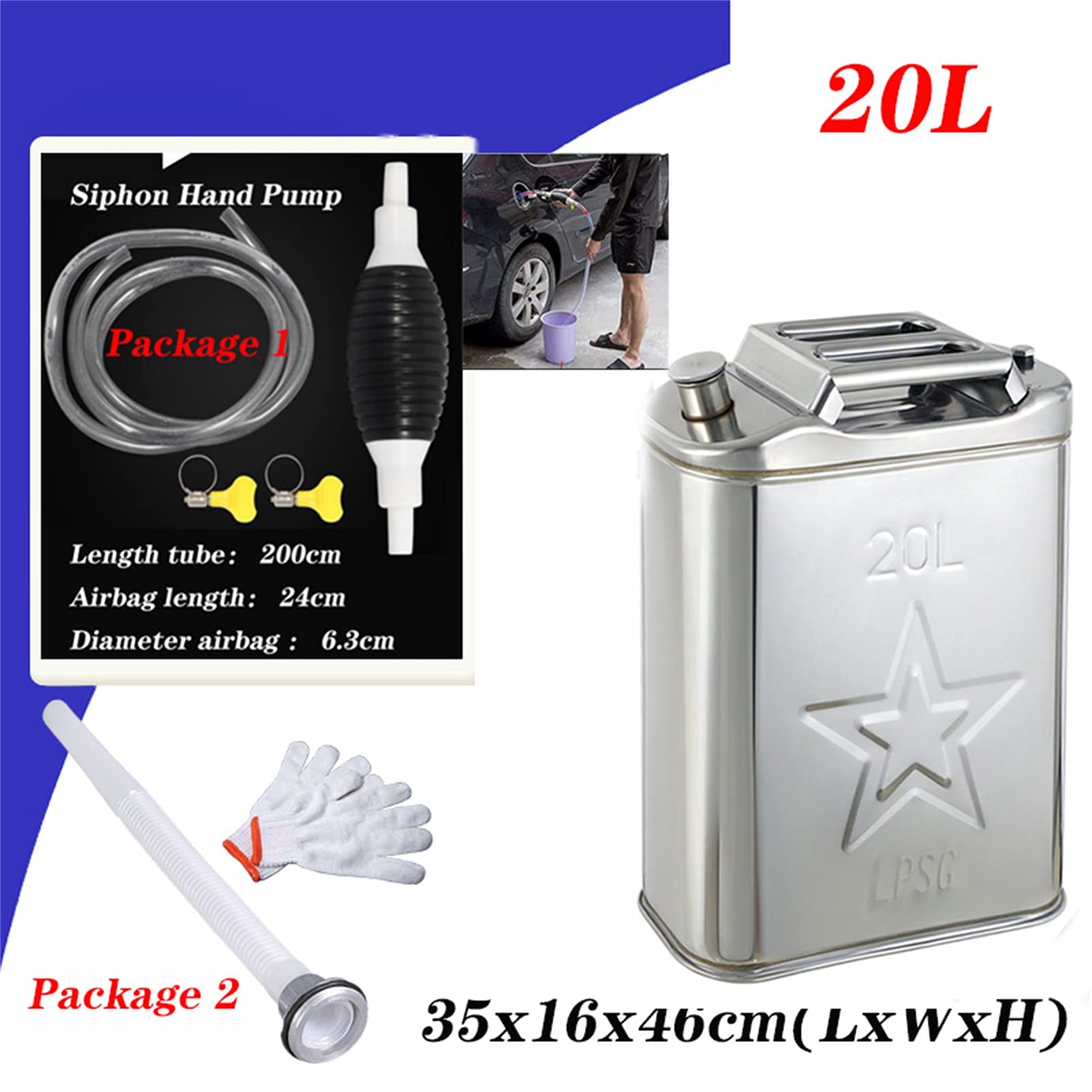 Bote de seguridad de acero inoxidable 304 con embudo, almacenamiento de gasolina con tubo de aceite integrado, para vehículos, coches, camiones