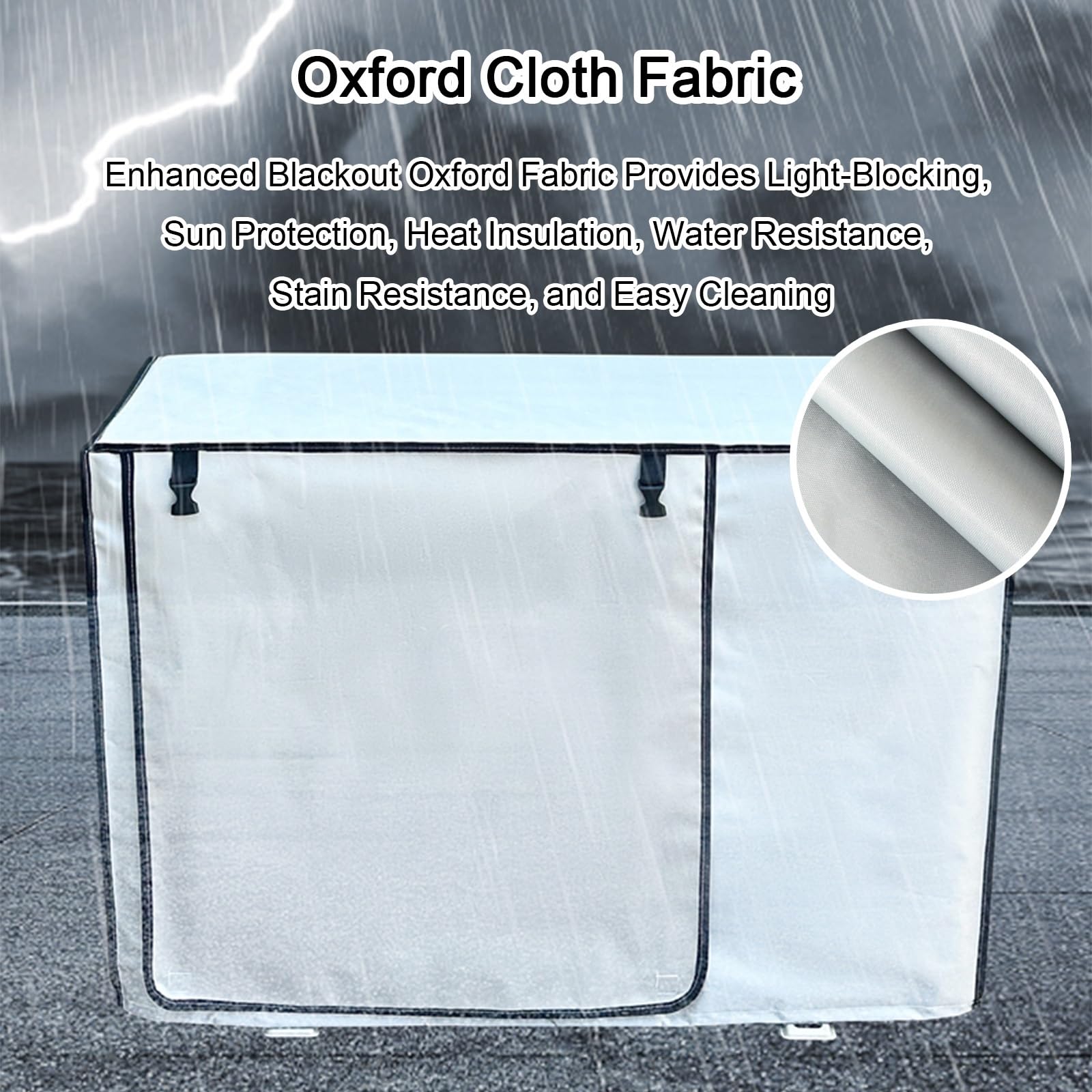 Protege Moteur Clim, Housse Pompe A Chaleur, avec Boucle Fixe, Tissu Oxford, Protection Solaire, Imperméable et Résistante à la Neige(86x33x56cm/33.8x13x22in)