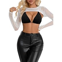 Lilosy Fishnet Top for Women Mesh Crop Tops Sexy Tops Long Sleeve