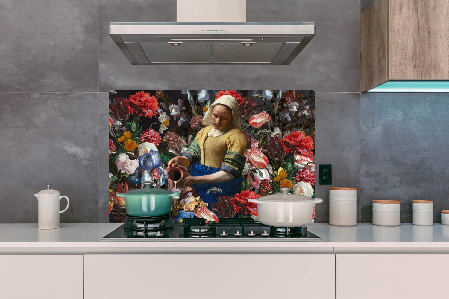 MuchoWow Crédence De Cuisine La Laitière De Vermeer - Plaque Aluminium Protection Hotte 90x60 Cm