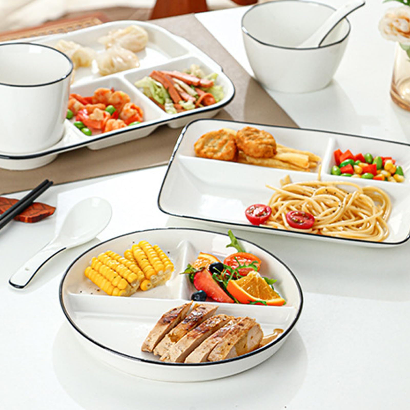 Piatto Da Portata In Porcellana Con 3 Scomparti - Piatto Diviso Per Dieta, Bambini O Pasti Equilibrati, Elegante E Pratico - Foto 8