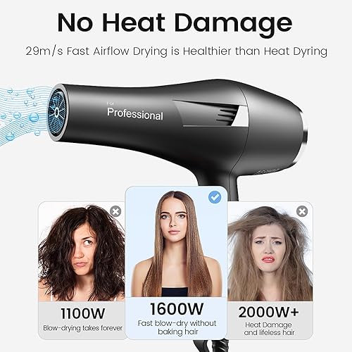 Miniatura 3 de Faszin Ionic Salon - Secador de pelo profesional, motor de CA de 2200 W, secado rápido con 2 velocidades, 3 ajustes de calor, botón frío, con