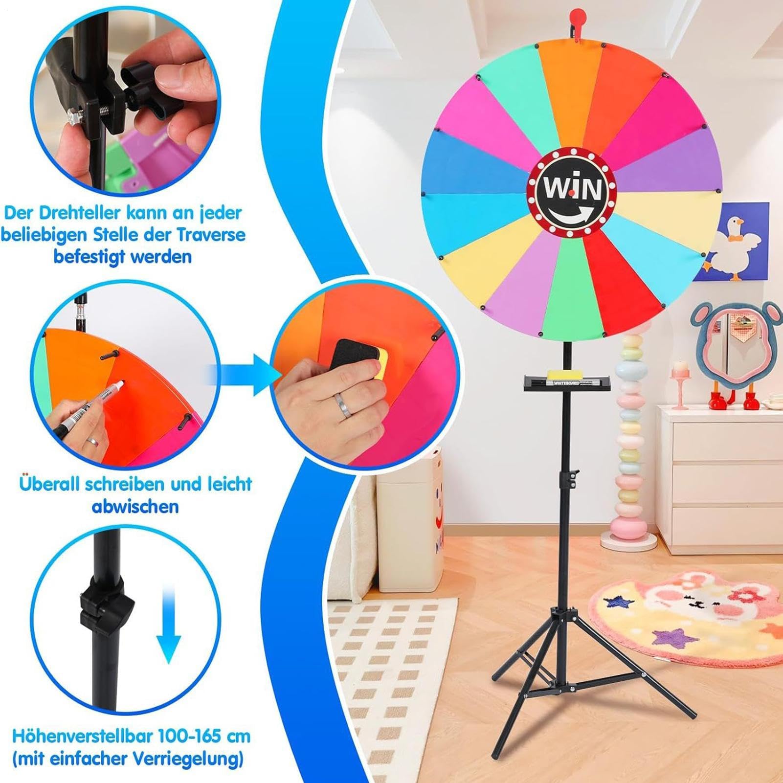 SpinningPrize Wheel kołowrotek do nagród ze stojakiem 14 przegródek ruletka na stół z markerem