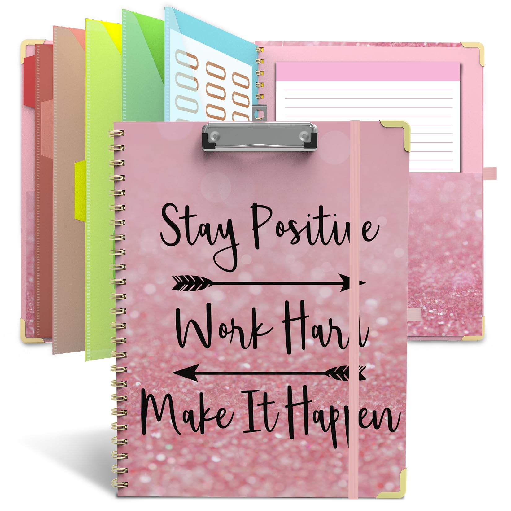 Clipboard Folio with Storage Clipboards Padfolio Notebook for Letter Size (11" x 8.5"), Pink Clipboards with 10 Pockets and 5 Folders Nursing Teacher