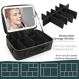 MOMIRA Large Makeup Train Case with Lighted and Mirror Partitionable Cosmetic Bag Travel Makeup Case Professional Cosmetic Artist Organizer, Waterproof Portable, with Shoulder Stra