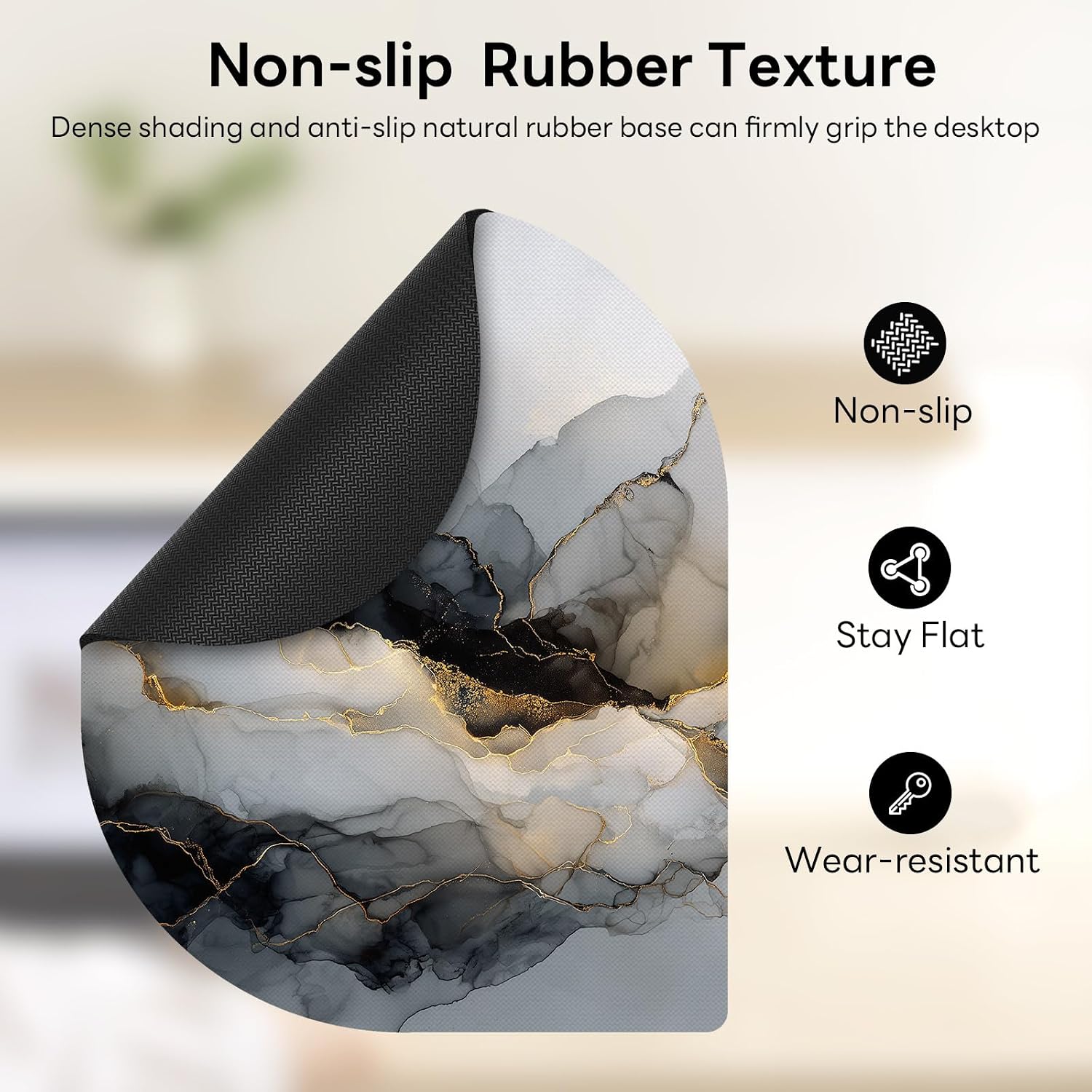 Contoured Oval Mouse Pad 6x8in Non-Slip for Laptop,Ink Marble image 3