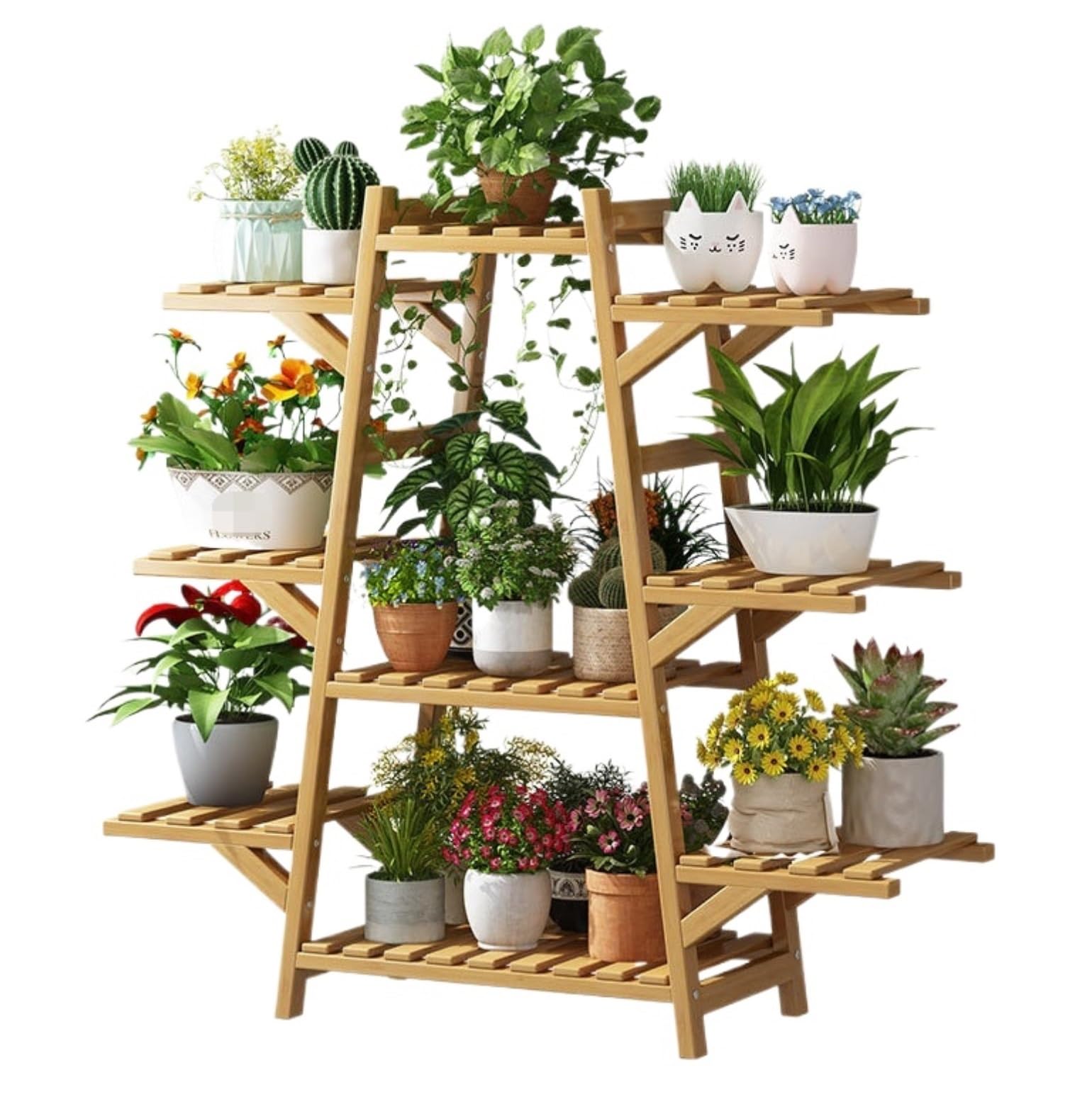 MHbdfsxz Plant Shelf For Multiple Plants Indoor Bamboo Plant Shelf Flower Holder Multiple Planter Display Stand With Wheels Flower Stand For Patio(87*23*100cm)