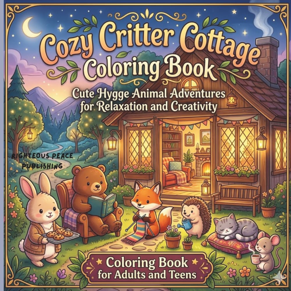 Cozy Critter Cottage Coloring Book: Cute Hygge Adventures For Relaxation and Creativity, For Adults and Teens